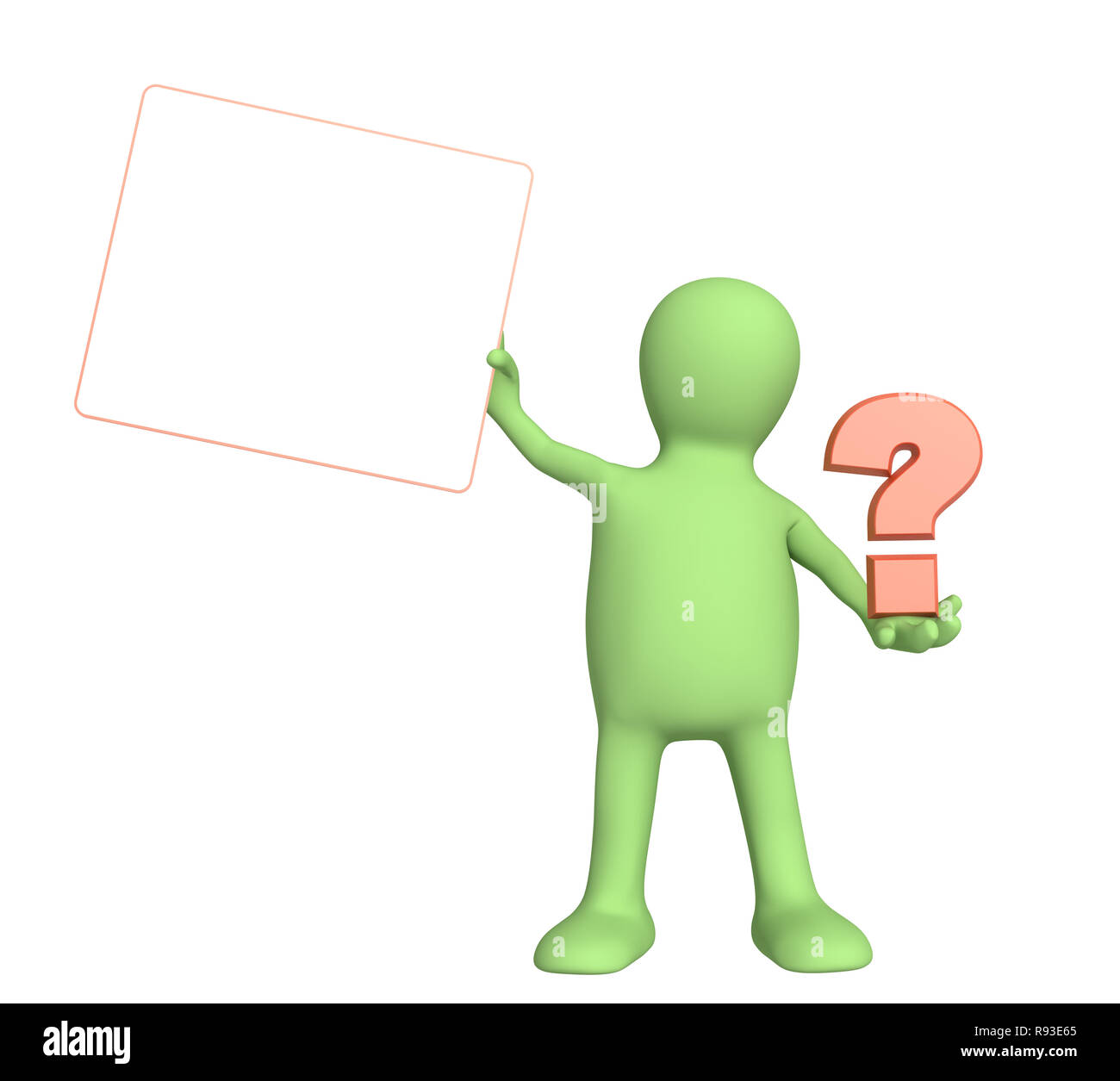 3d puppet with information board and question symbol Stock Photo