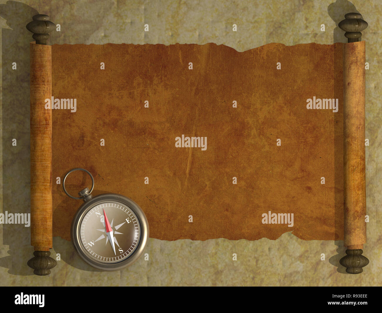 Compass and antique scroll - 3d Stock Photo - Alamy
