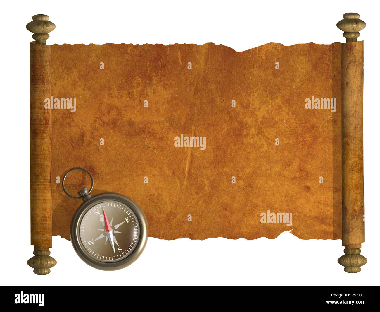 Compass and antique scroll - isolated over white Stock Photo - Alamy