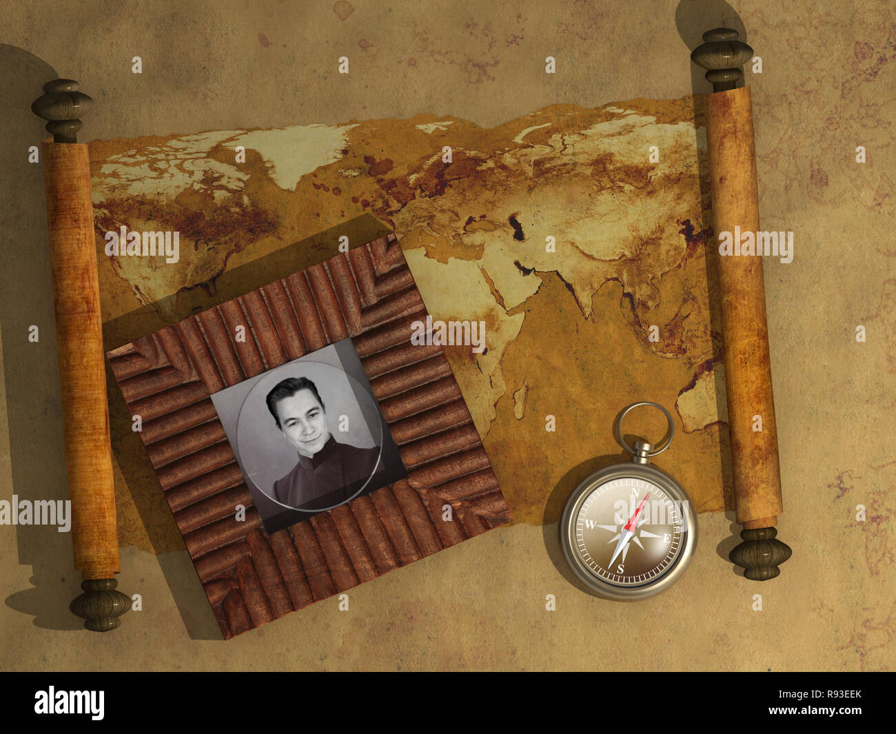Scroll vintage world map hi-res stock photography and images - Alamy