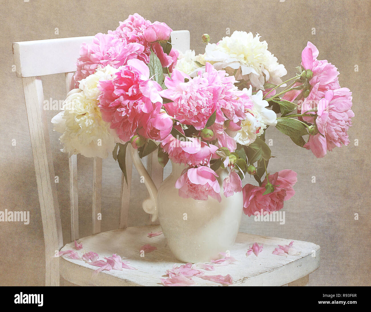 Still life with a bouquet of peonies Stock Photo - Alamy