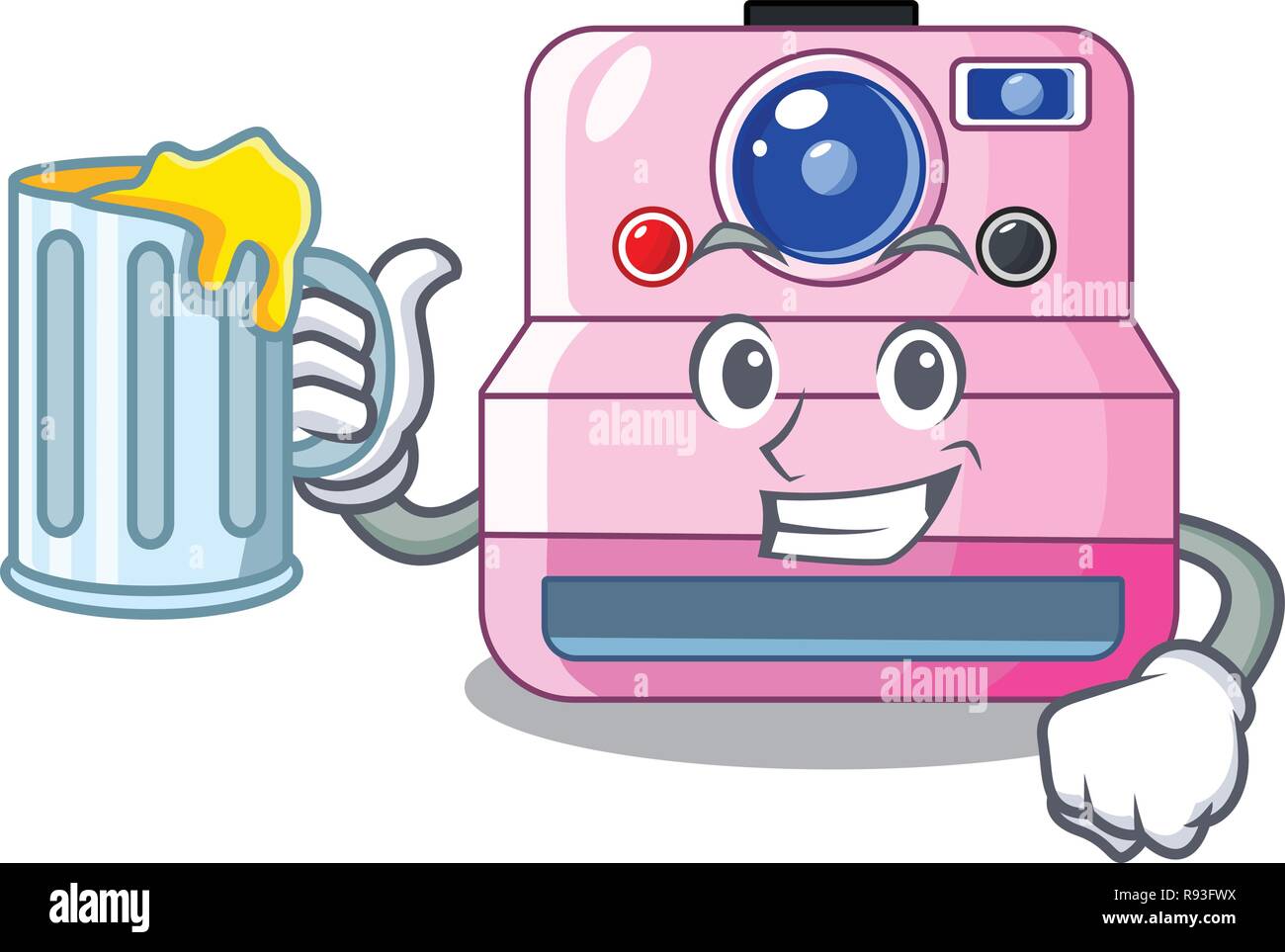 With juice instant camera in a shape character Stock Vector