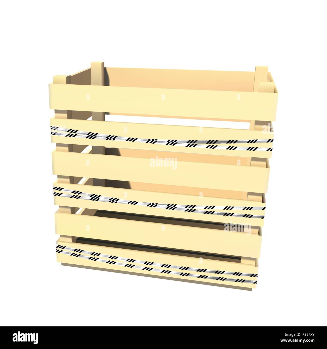 Housekeeping and aisle marking. Caution tape. Wooden container. Box for storage and transportation. Vector illustration Stock Vector