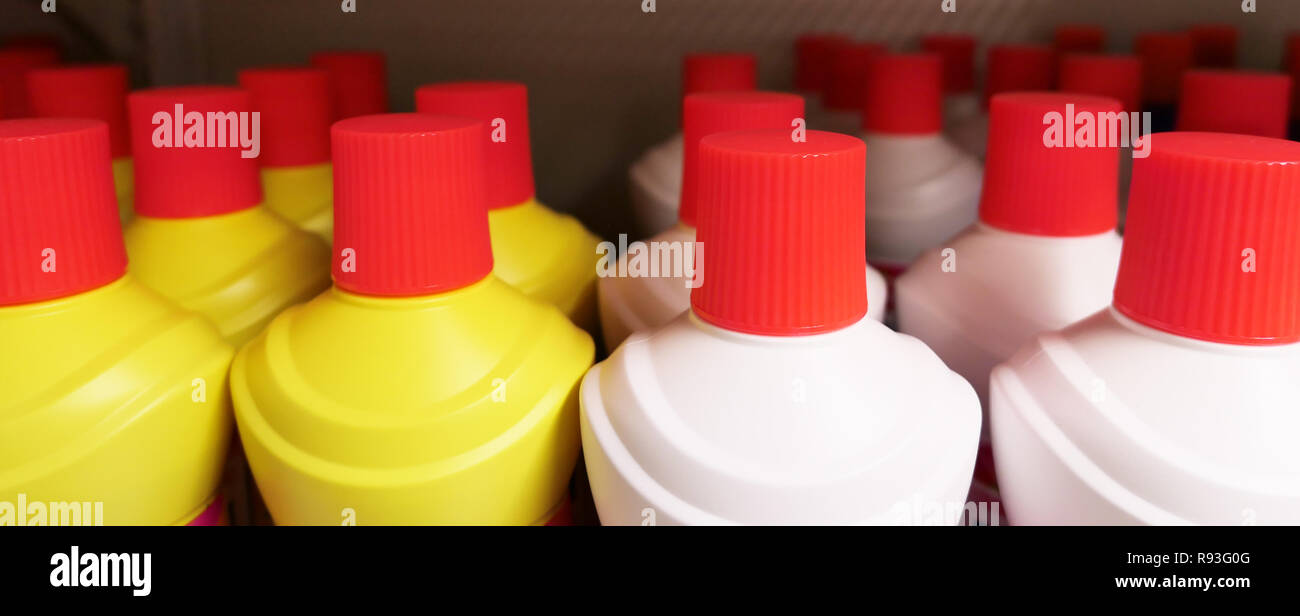 Plastic bottles in a shop Stock Photo