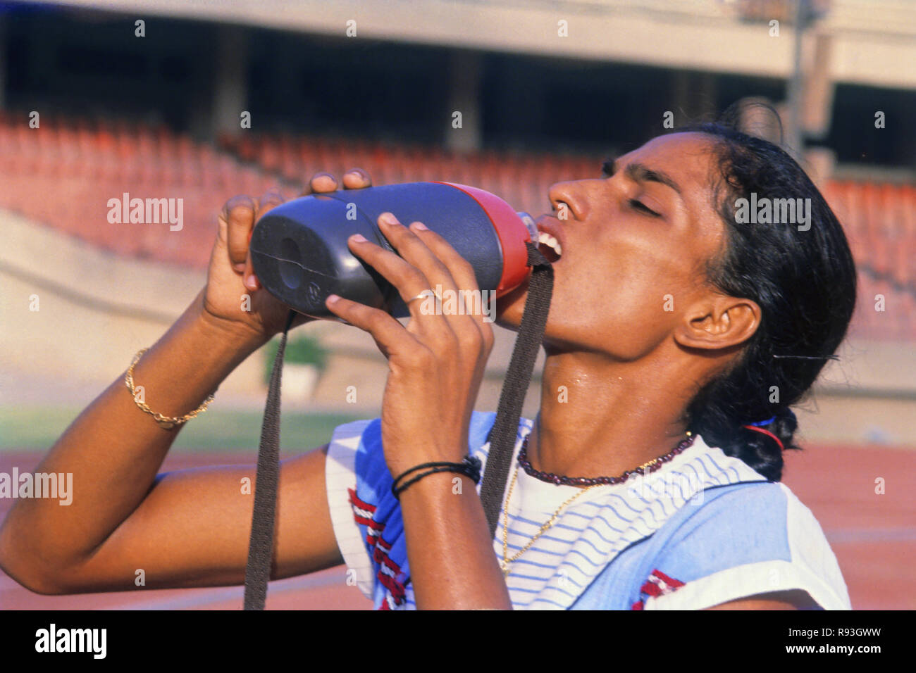 P. T. Usha drinking water Stock Photo