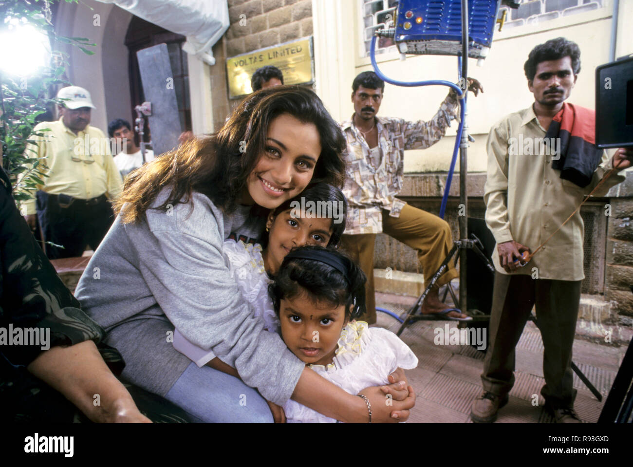 South Asian Indian bollywood actress Rani Mukerji with two girl on film shooting NO MR Stock Photo
