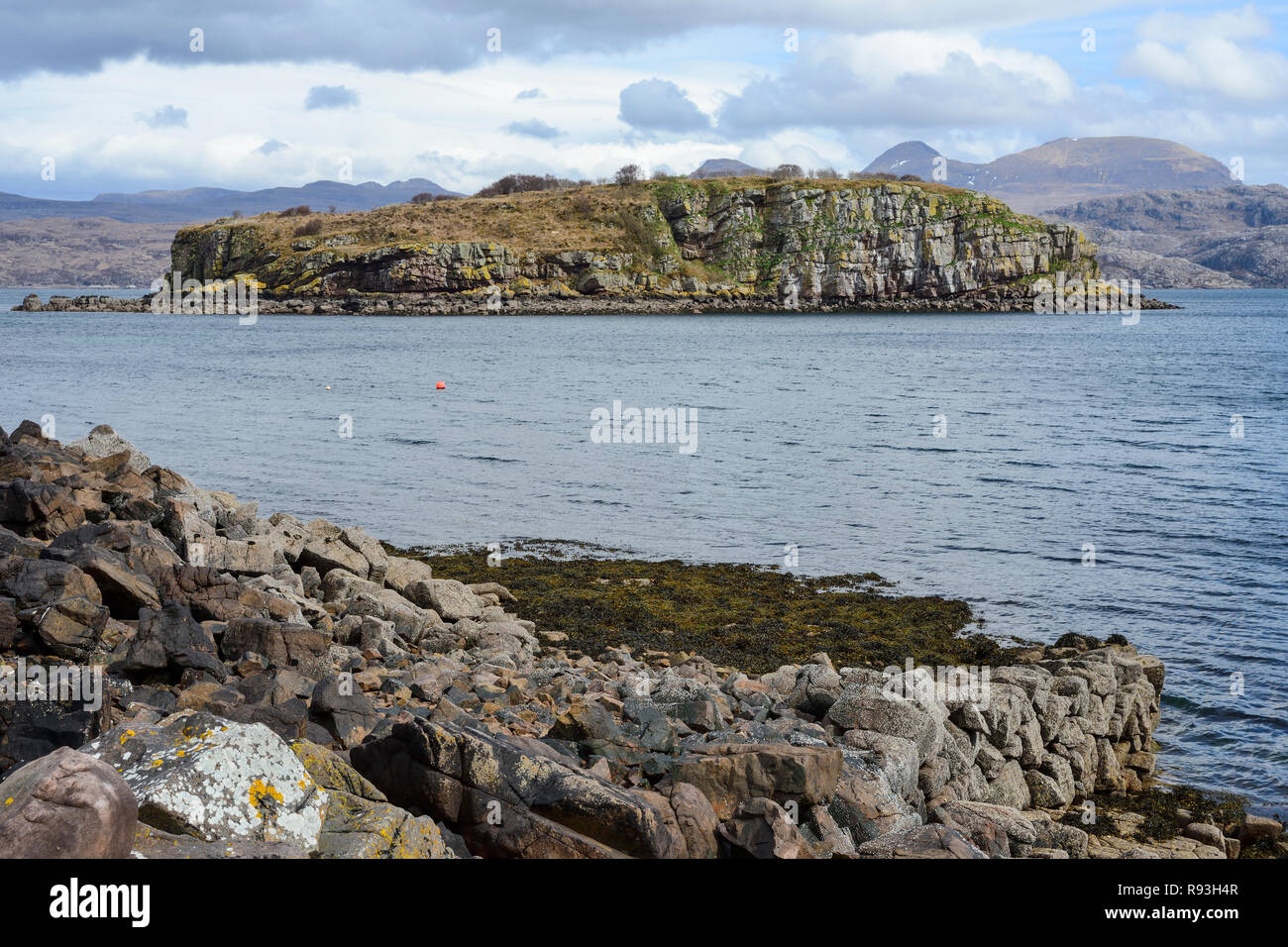 Small rocky island of Eilean Mor on Loch Torridon, Applecross Peninsula, Wester Ross, Highland Region, Scotland Stock Photo