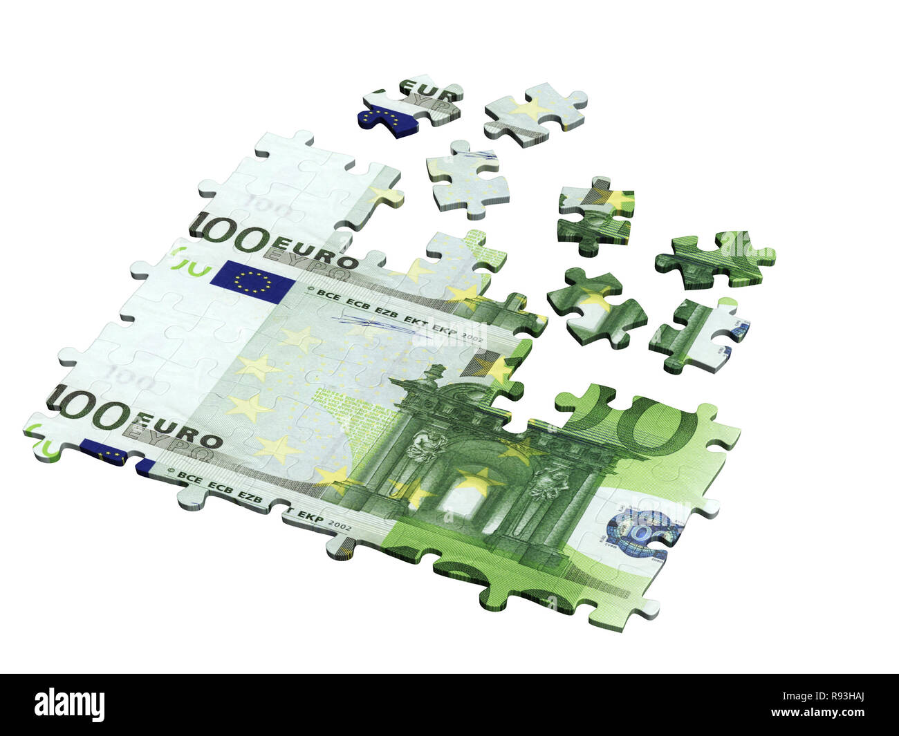 Collected puzzle with the image of euro. Isolated over white Stock ...