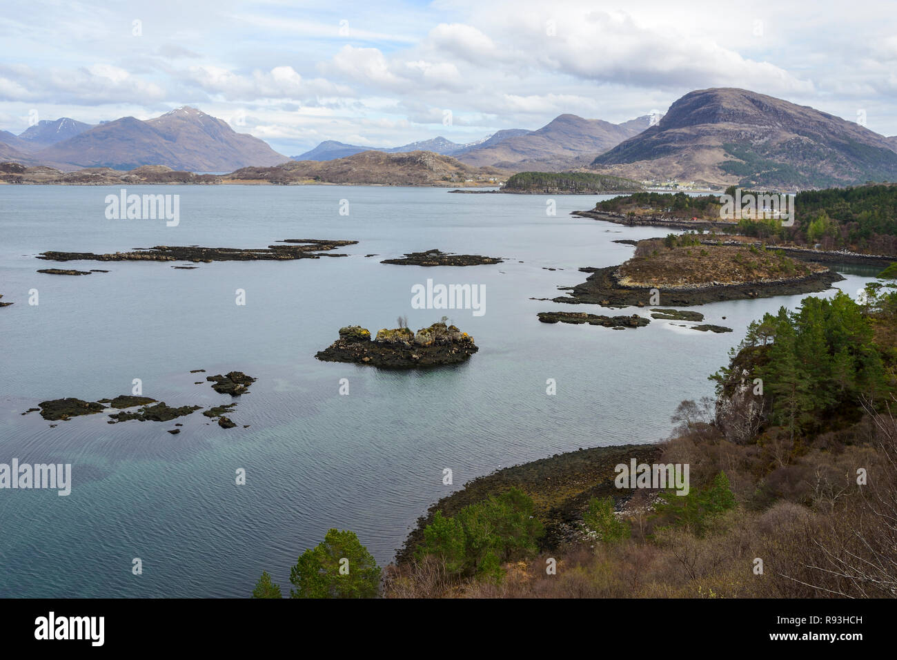 View across Loch Shieldaig to Torridon Mountains, Applecross Peninsula, Wester Ross, Highland Region, Scotland Stock Photo