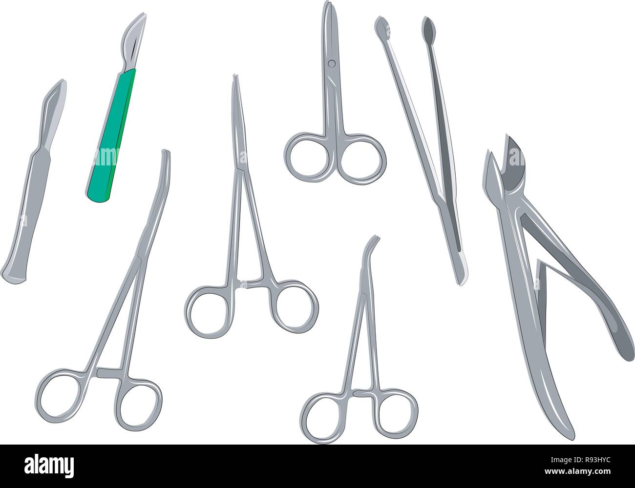 vector illustration of surgical instruments on white background Stock