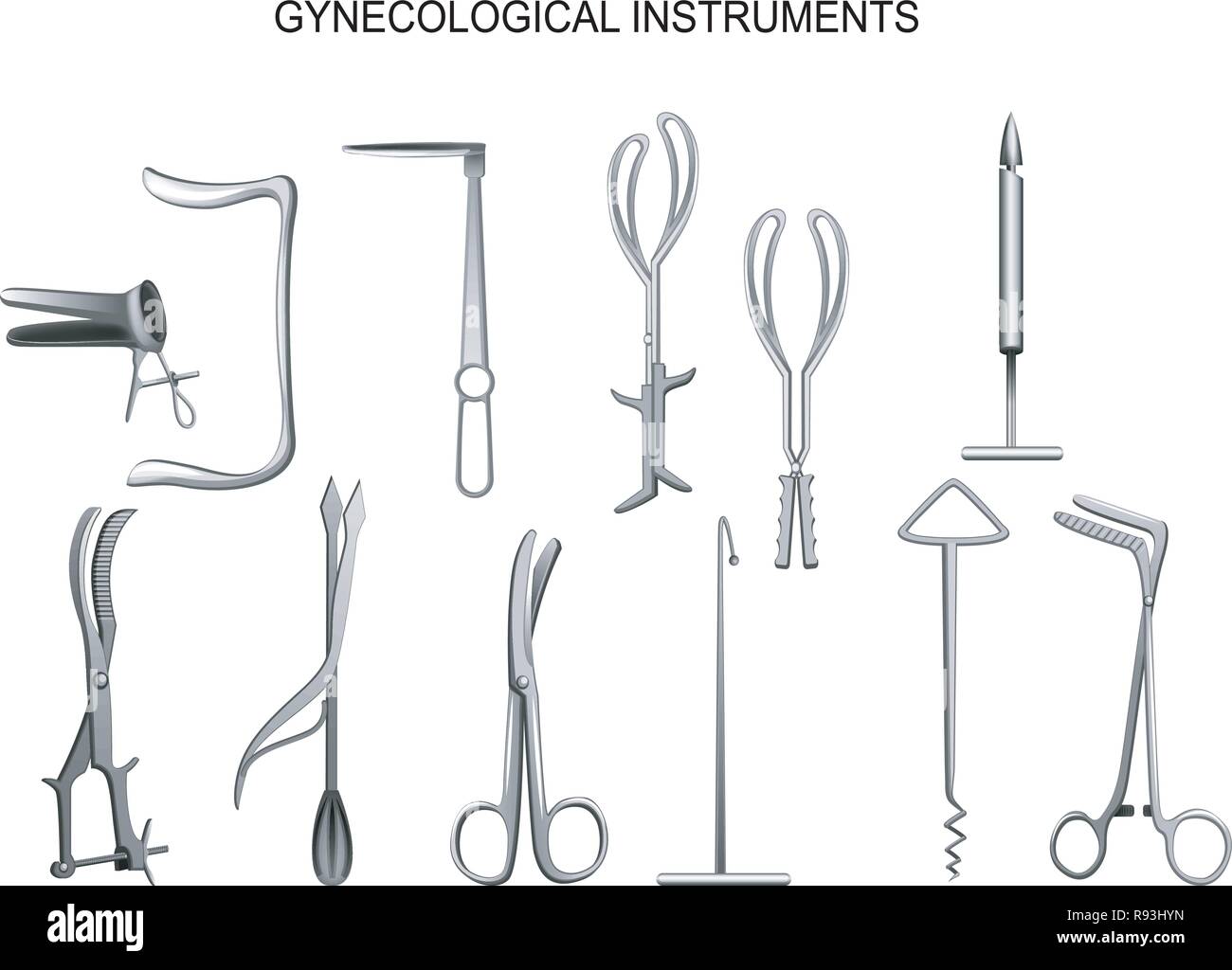vector illustration of set of gynecologic and obstetric instruments Stock Vector