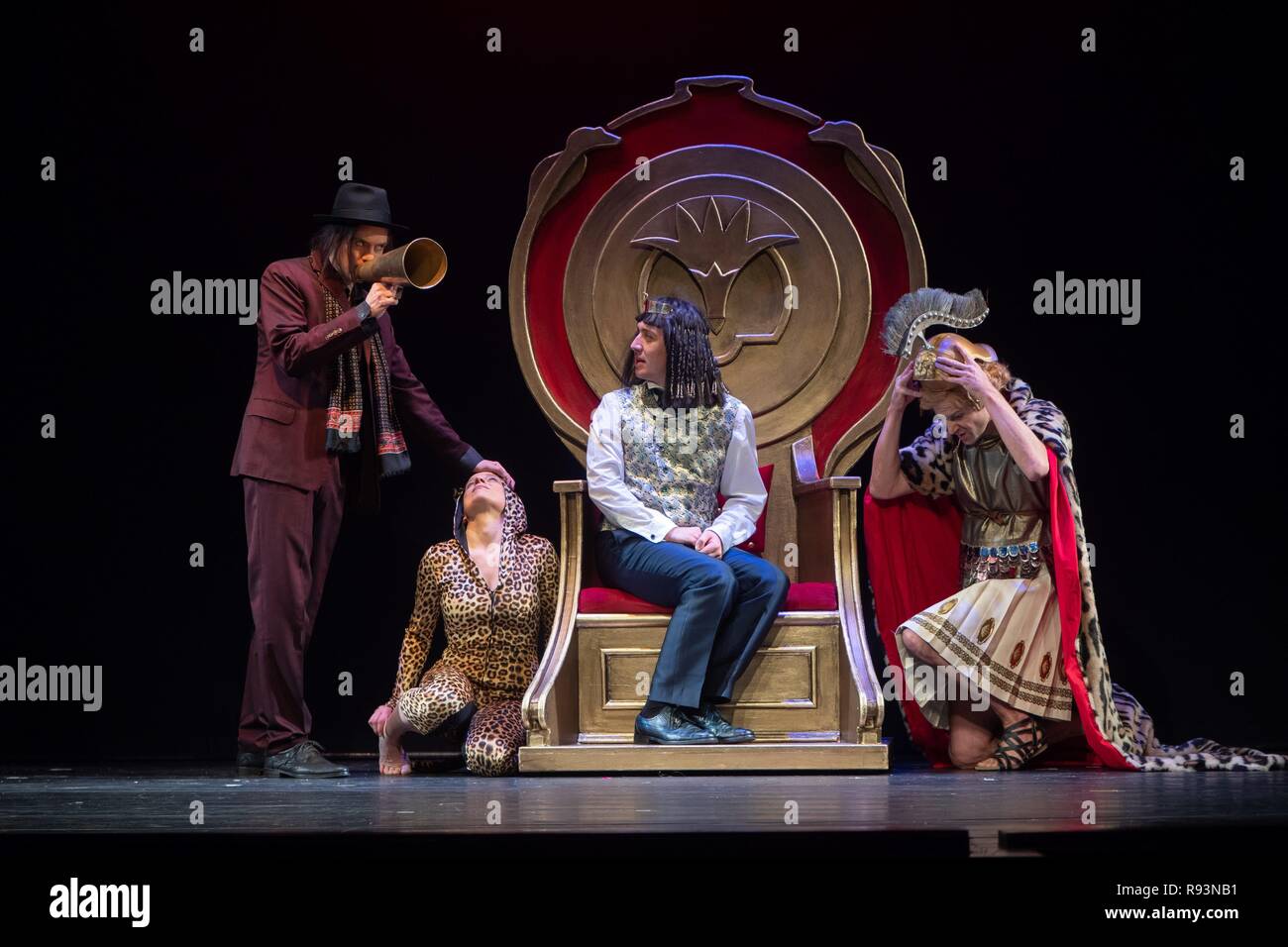 Tommaso Cacciapuoti (l), Annika Martens, Anton Pleva and Mark Weigel on  November 28, 2018 during a rehearsal of the english comedy "Noblesse  Oblige" that had its premiere German showing on November 29,