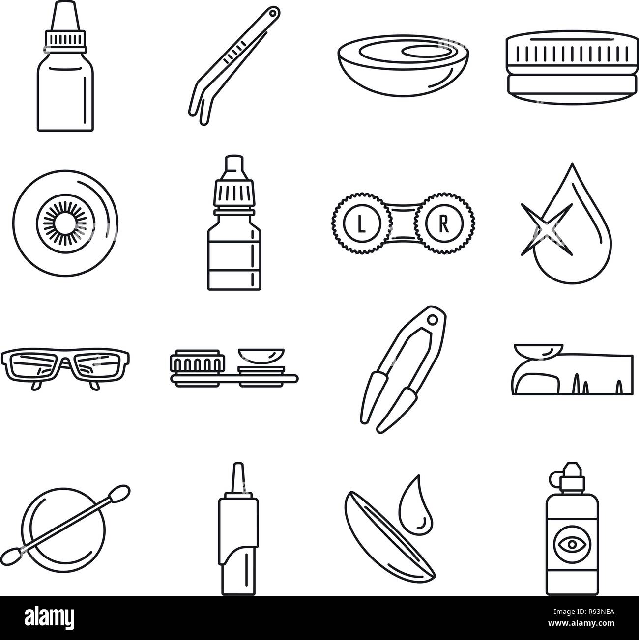 Optical contact lens icon set. Outline set of optical contact lens
