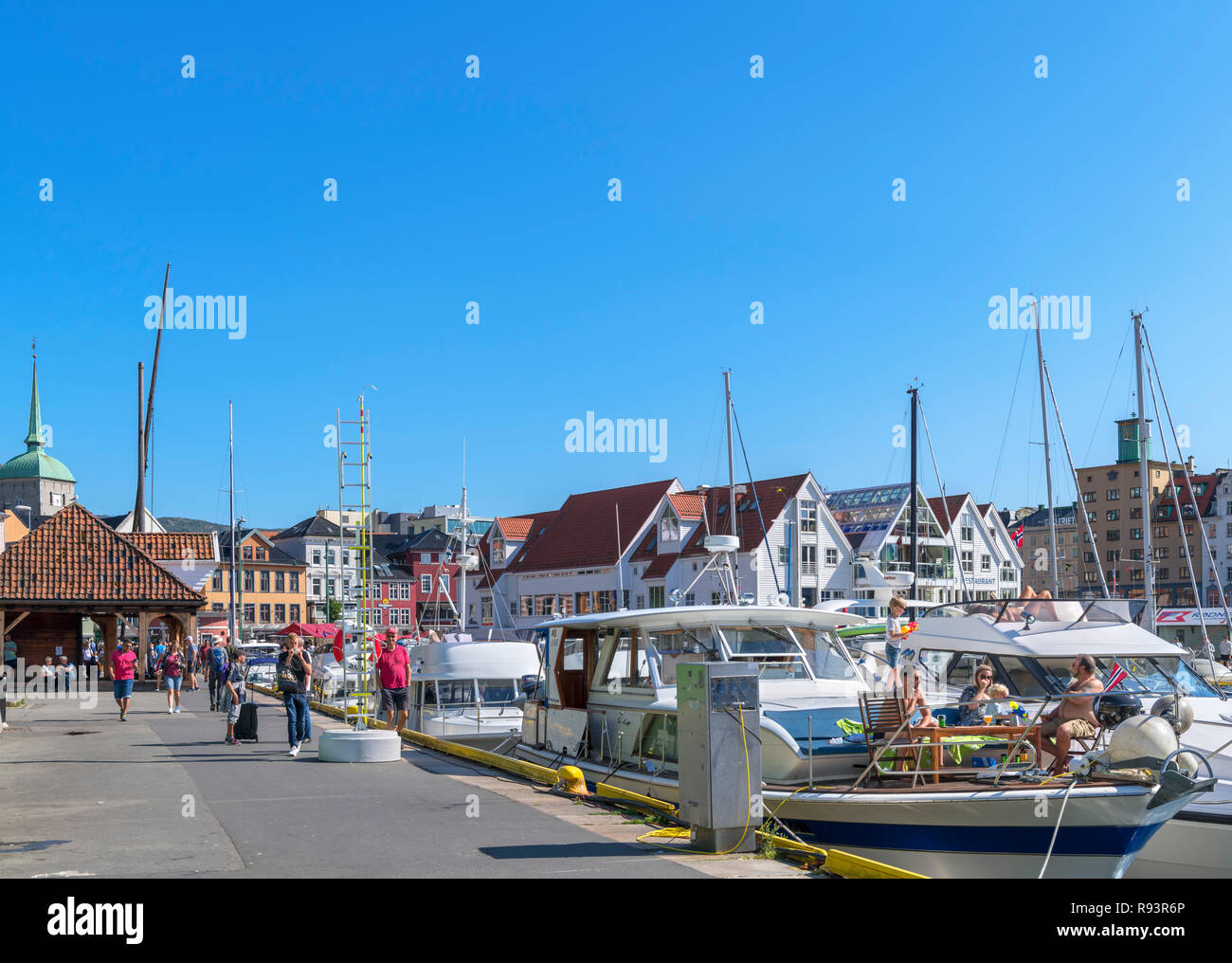 Cabin cruisers and yachts in Vagen harbour, Bergen, Norway Stock Photo