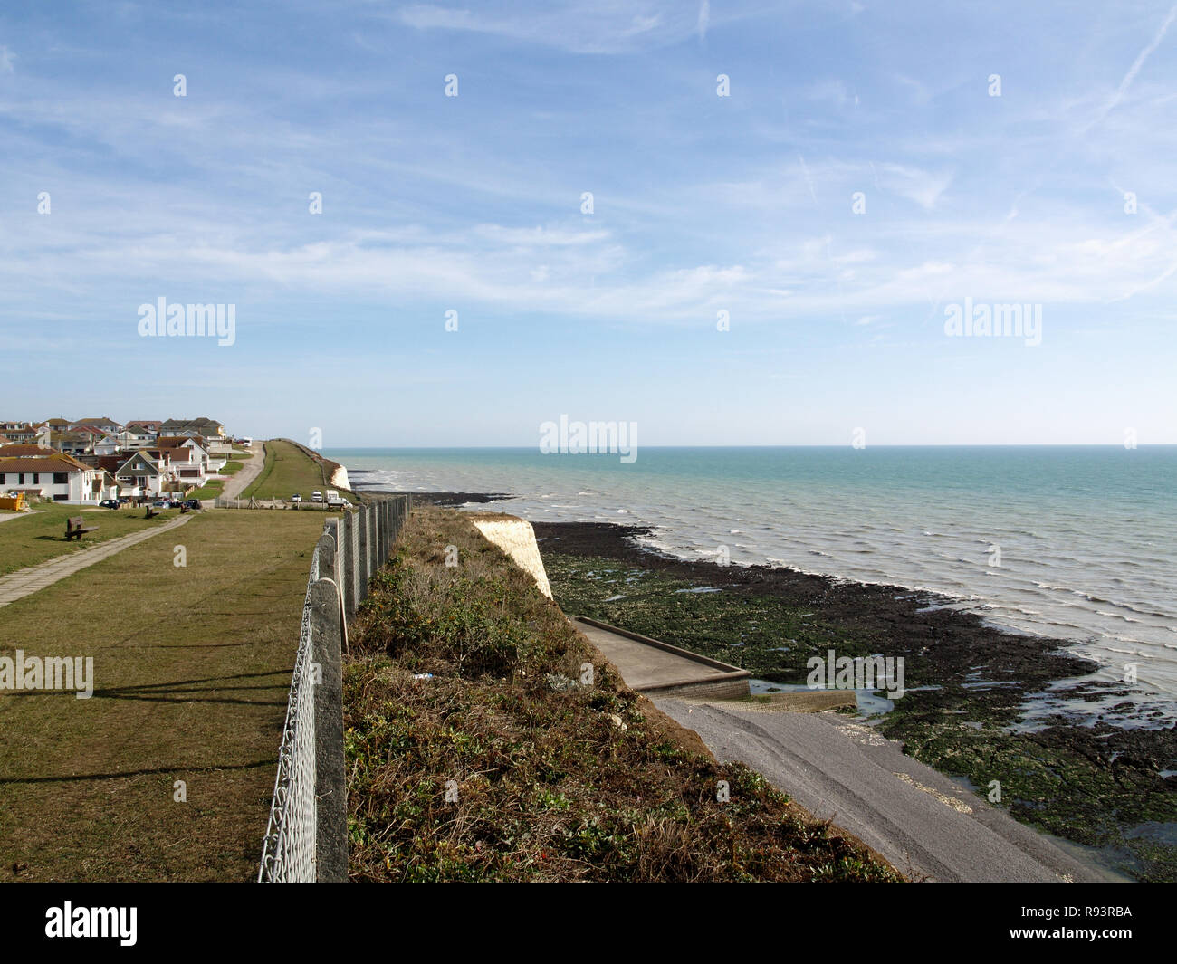 Chalk cliffs, overlooking the English Channel at Peacehaven, East