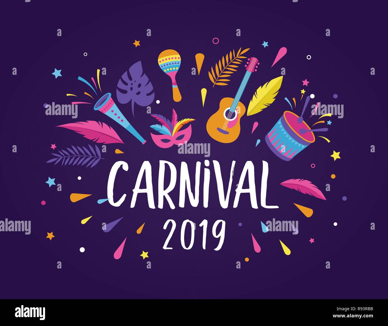 Brazilian Carnival, music festival, masquerade flyer template Stock Vector