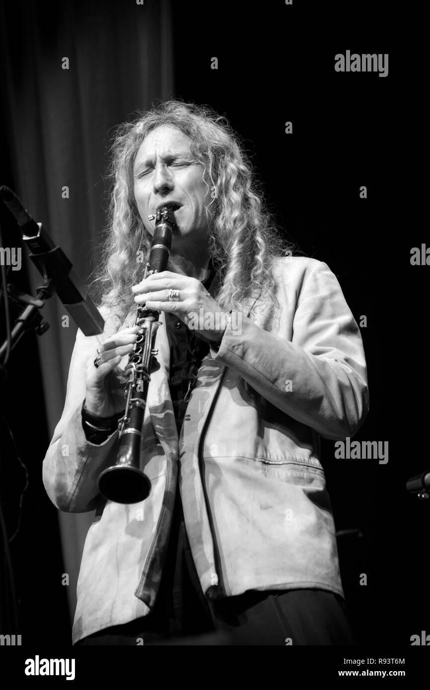 Julian Stringle soloing on clarinet with Ken Peplowski, Scarborough Jazz Festival 2017 Stock Photo