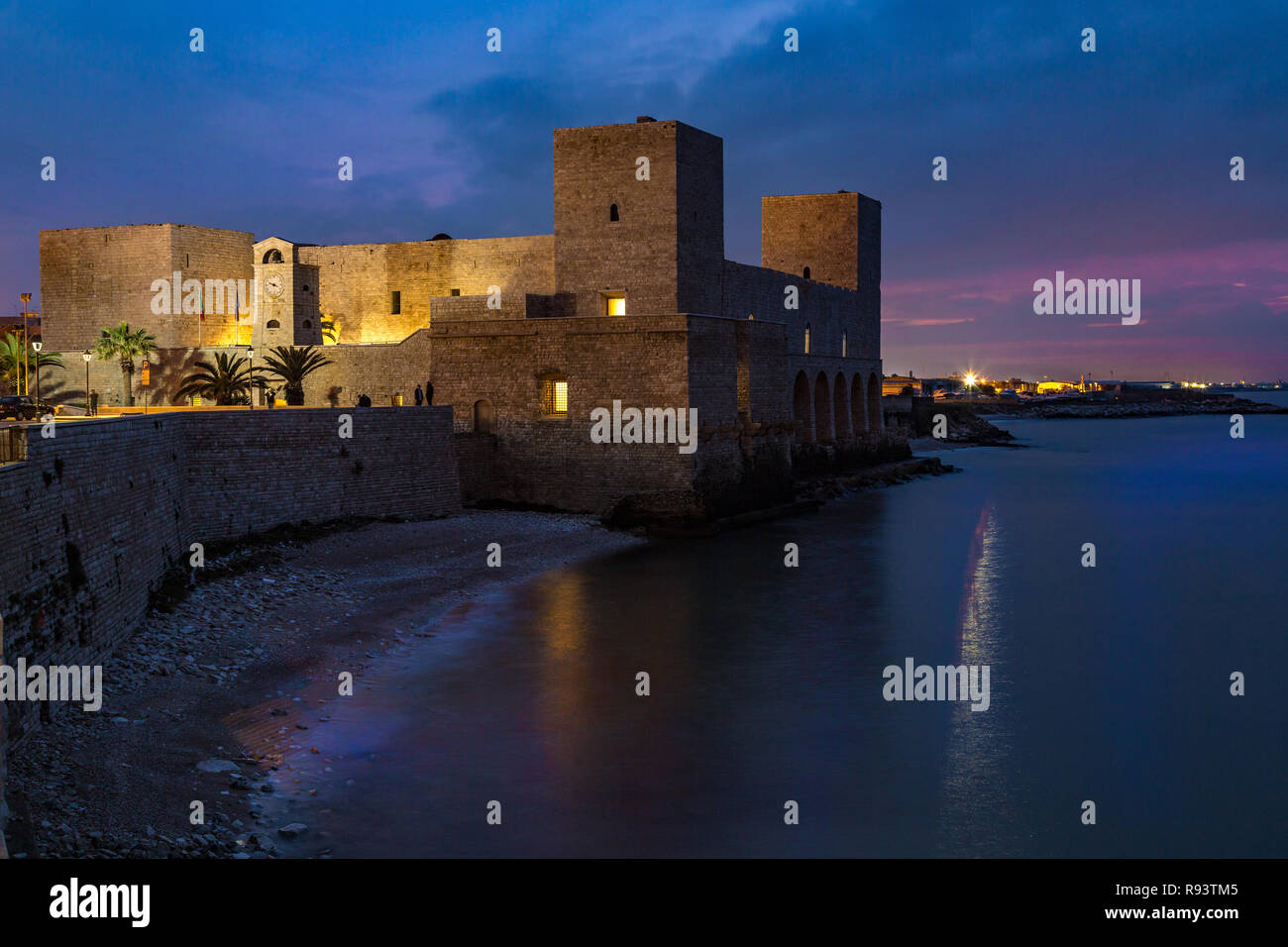 Swabian Castle of Trani at blue hour Stock Photo