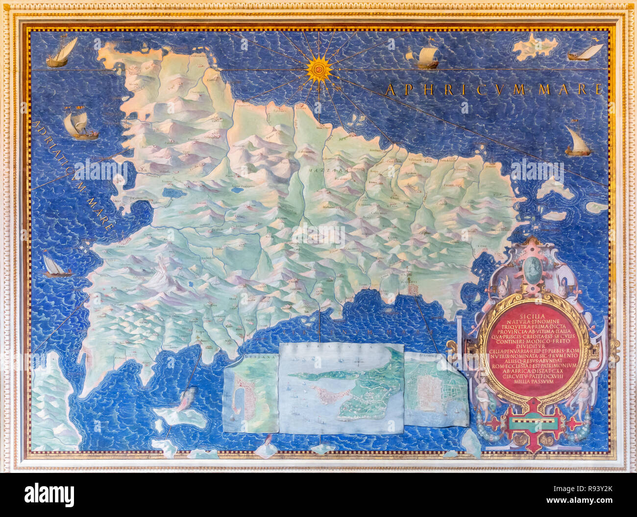 Map of Sicily, The Gallery of Maps, Galleria delle carte geografiche, Belvedere Courtyard, Vatican City, Rome, Lazio, Italy Stock Photo