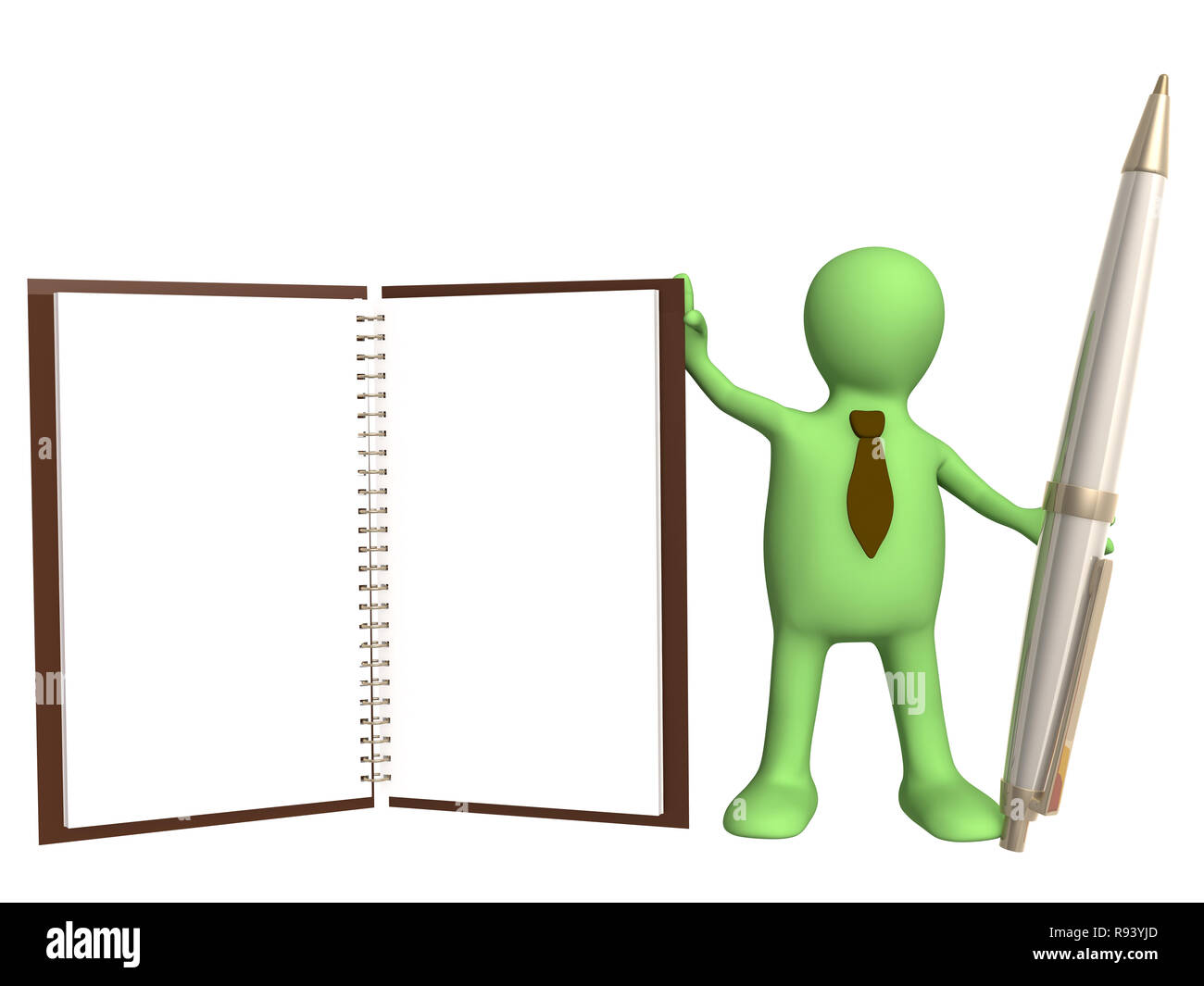 3d puppet with a pen and notebook. Object over white Stock Photo - Alamy