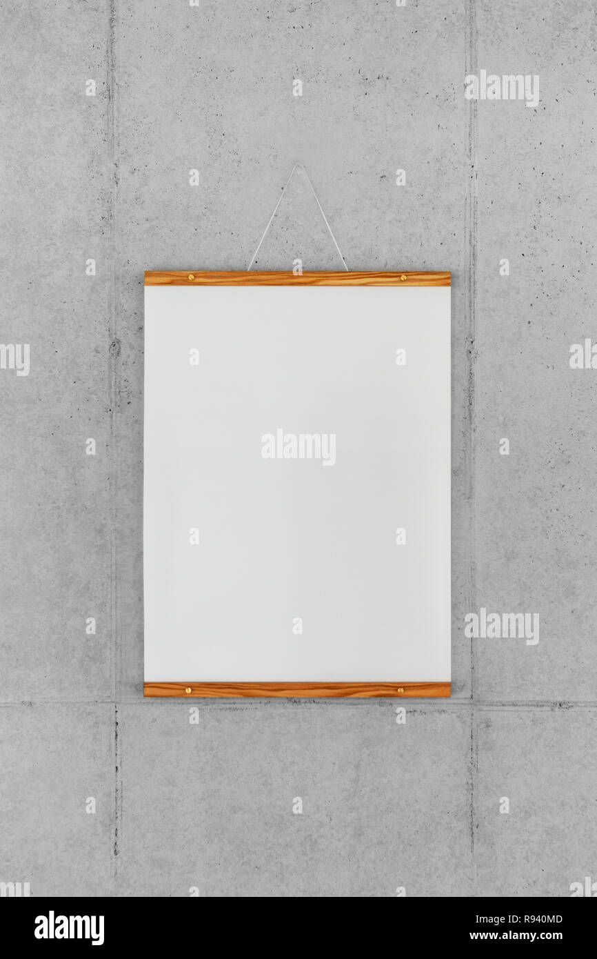 Wood frame poster hanging on wall Stock Photo
