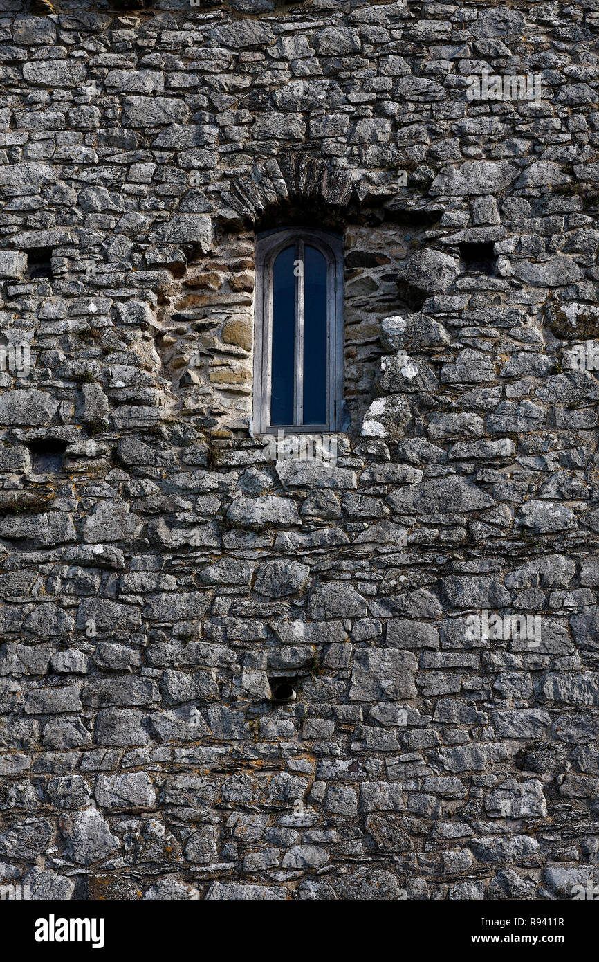 Old arched window in a stone building, St David's cathedral, Pembrokeshire, Wales, UK Stock Photo