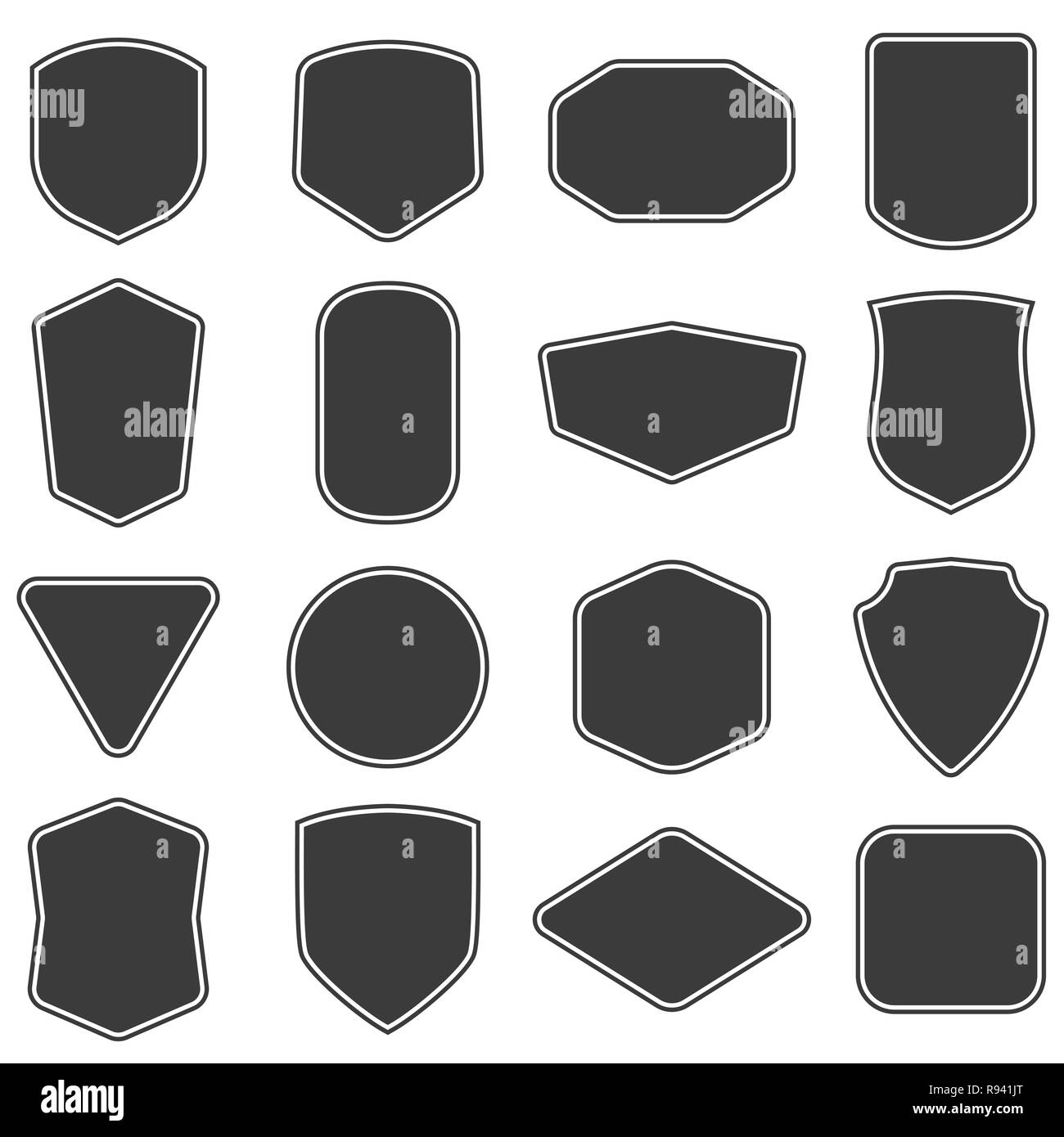 Set of vitage label and badges shape collections. Vector illustration. Black template for patch, insignias, overlay. Stock Vector