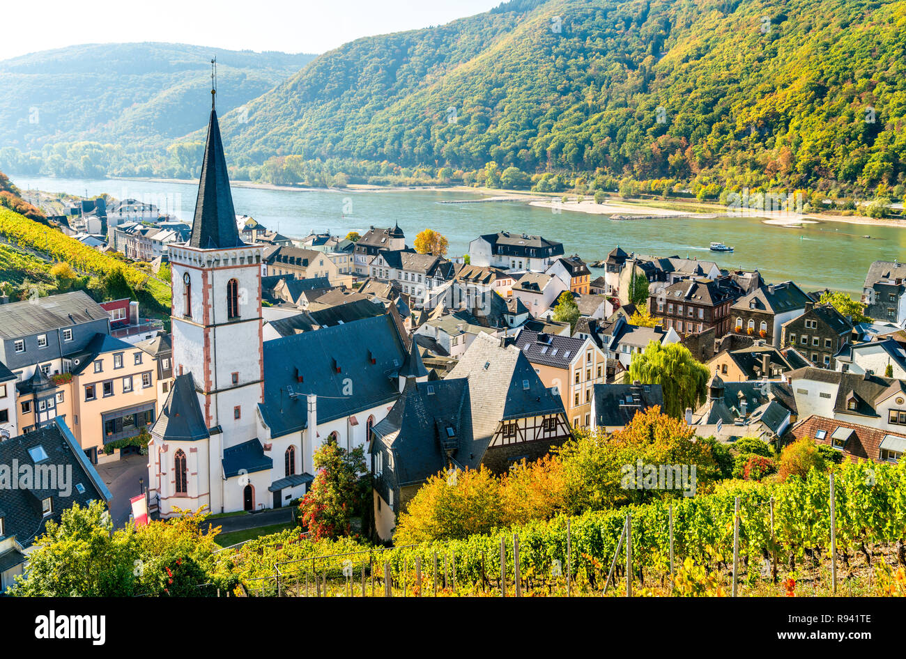 Hony Cross Church in Assmannshausen, the Upper Middle Rhine Valley in Germany Stock Photo