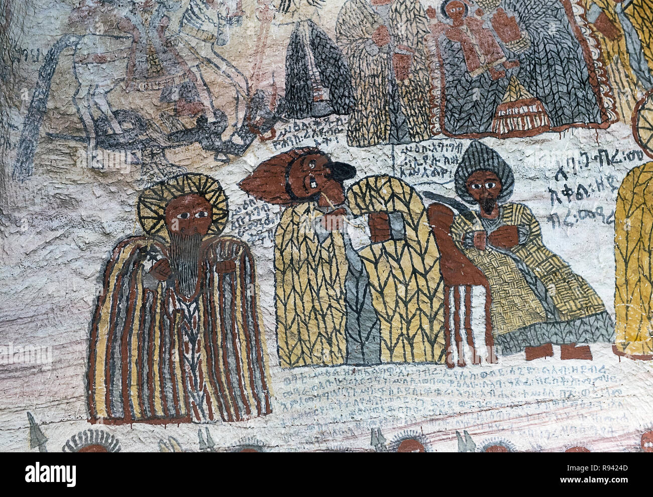 Fresco in the rock-hewn church Yohannes Maequddi, Gheralta region, Tigray, Ethiopia Stock Photo