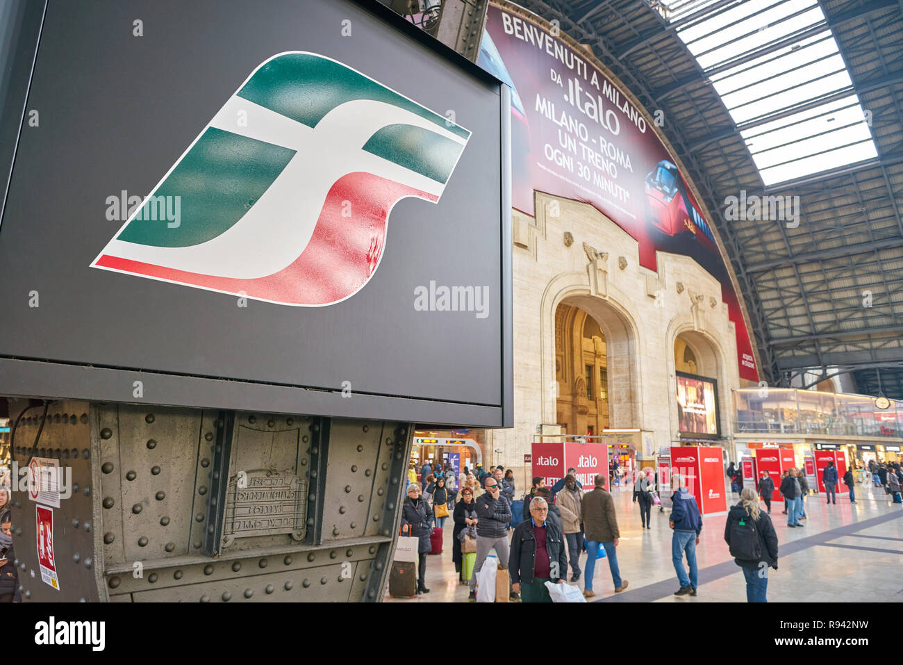 MILAN, ITALY - CIRCA NOVEMBER, 2017: close up shot of Trentialia sign at  Milano Centrale railway station. Trenitalia is the primary train operator  in Stock Photo - Alamy