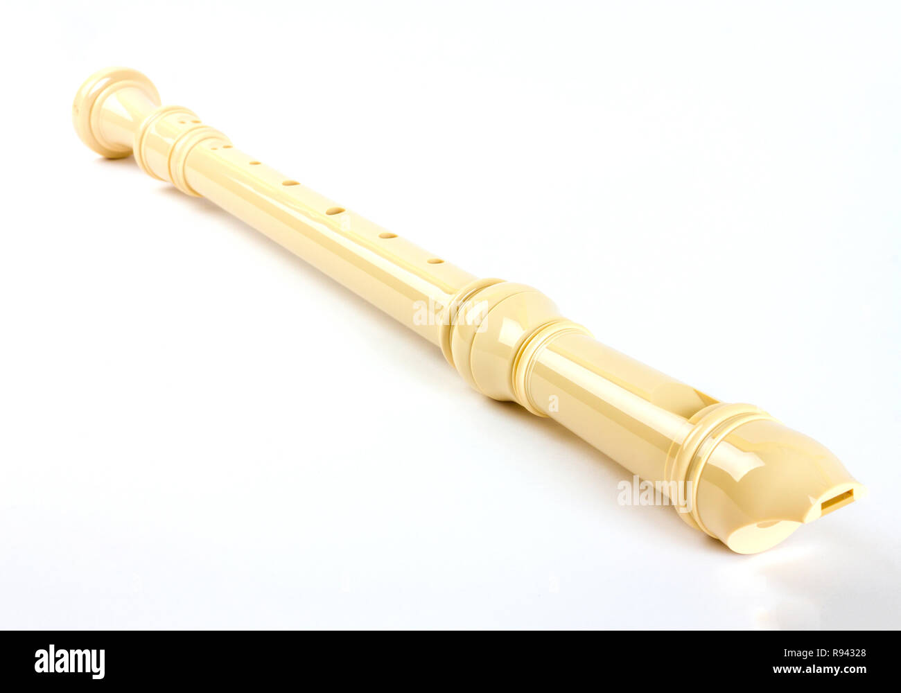 Plastic alto recorder flute, isolated on white background Stock Photo