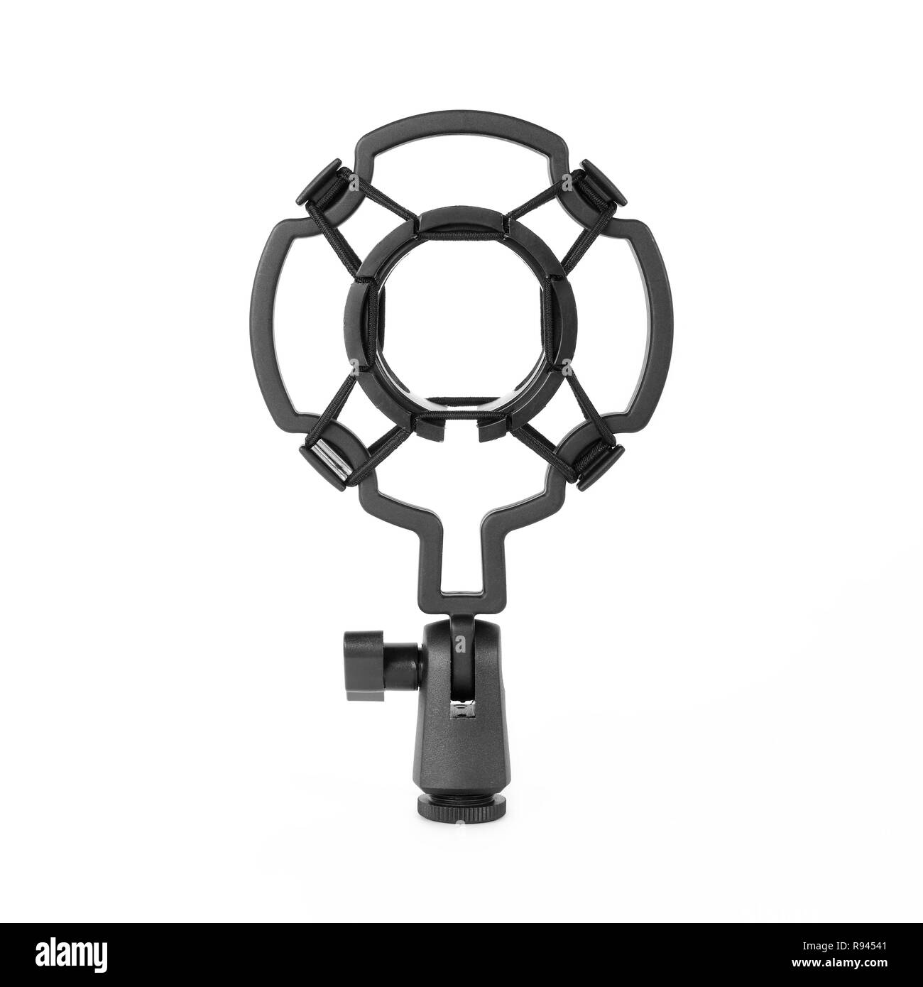 Music and sound - Front view plastic Microphone Mic Shock Mount fits MXL Stock Photo