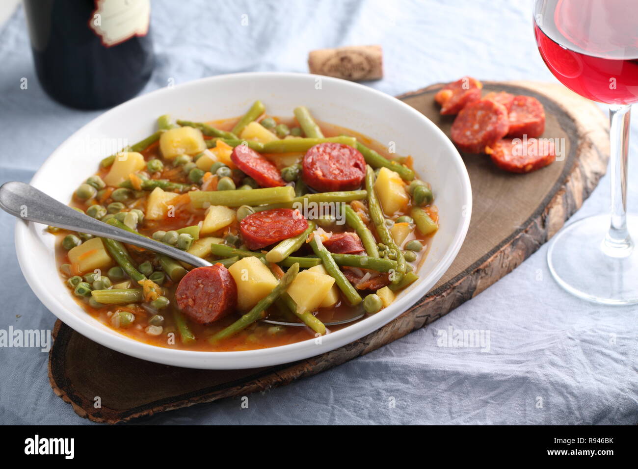 Italian soup minestrone with chorizo sausage Stock Photo Alamy