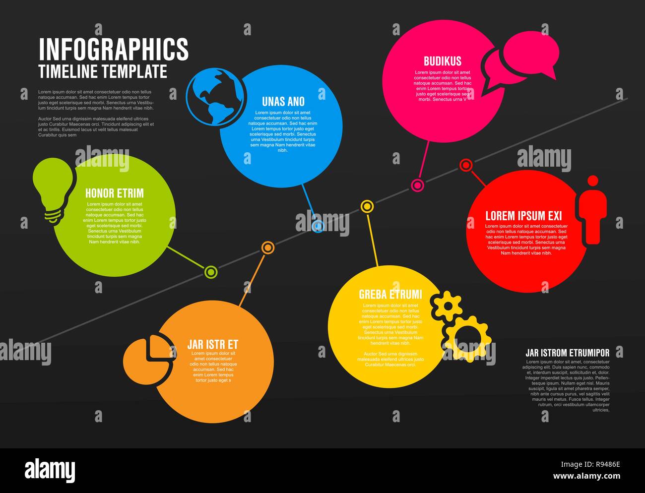 Vector Infographic timeline diagram template made from lines, circles ...