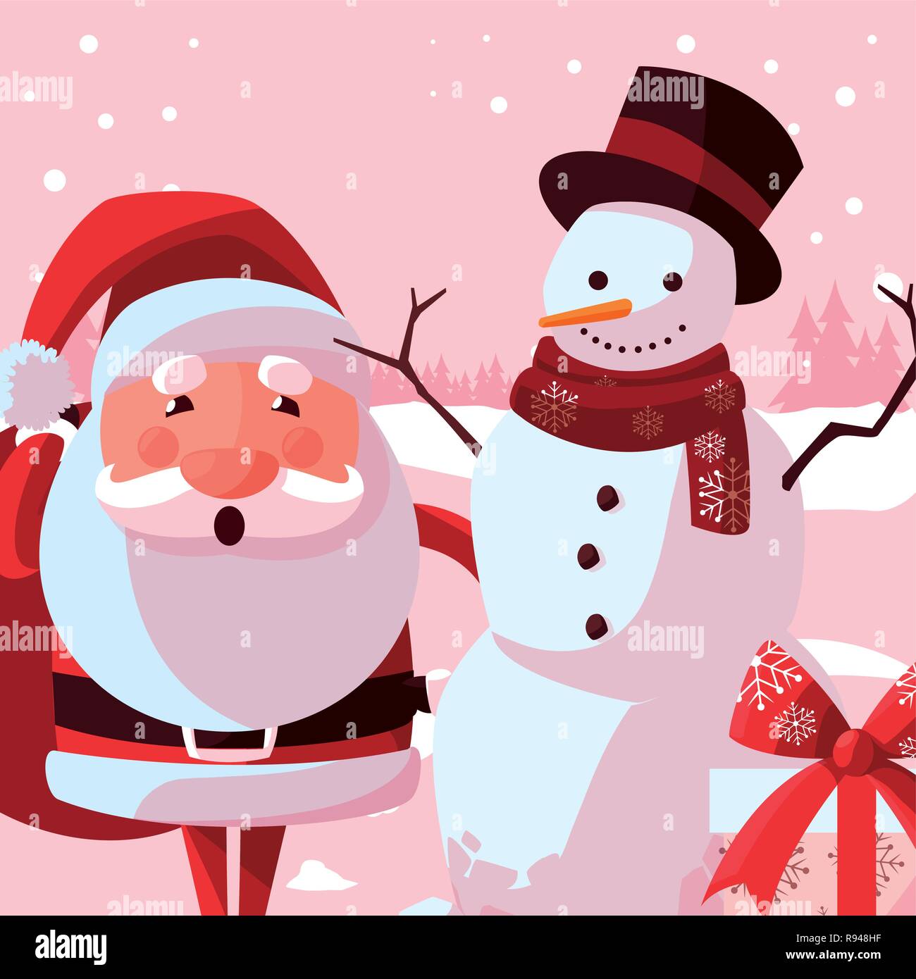 Santa claus and snowman over pink background, vector illustration Stock ...