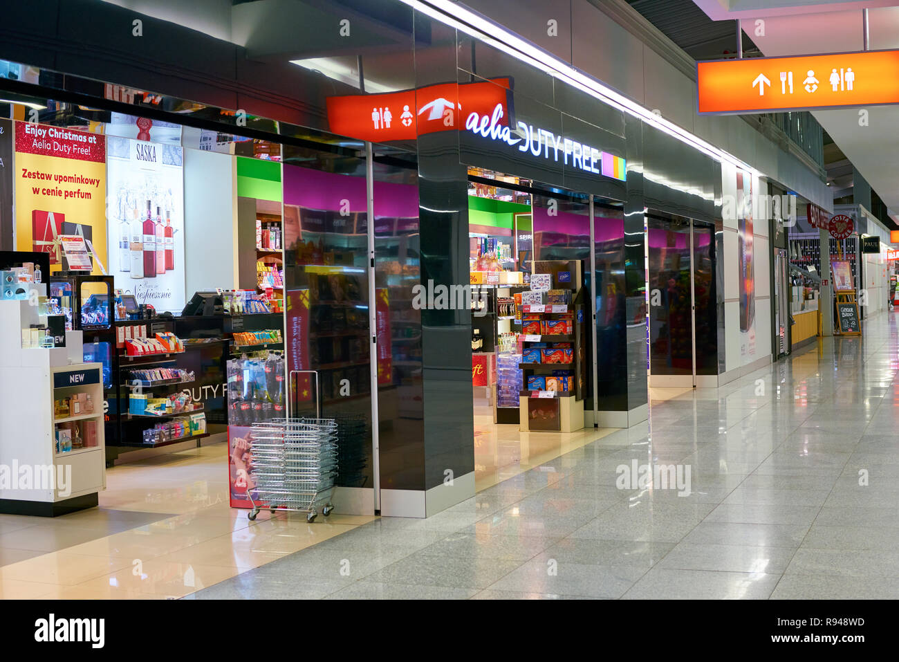 warsaw chopin airport duty free cigarettes prices Poland duty free shop in hi-res stock photography and images
