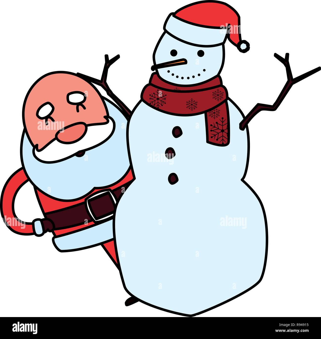 Christmas snowman and santa claus over white background, vector ...