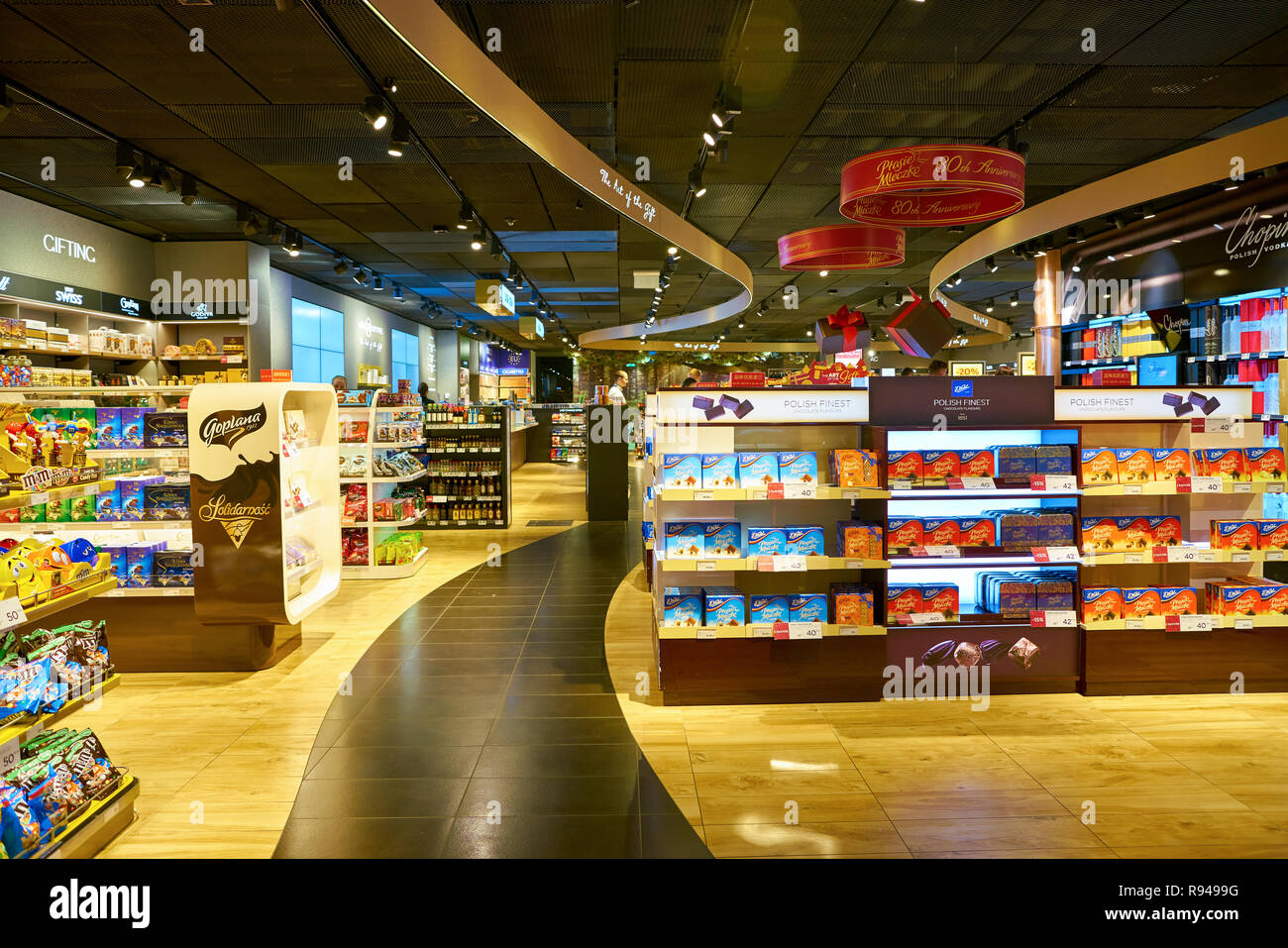 WARSAW, POLAND CIRCA NOVEMBER, 2017 goods on display at Aelia Duty Free in Warsaw Chopin