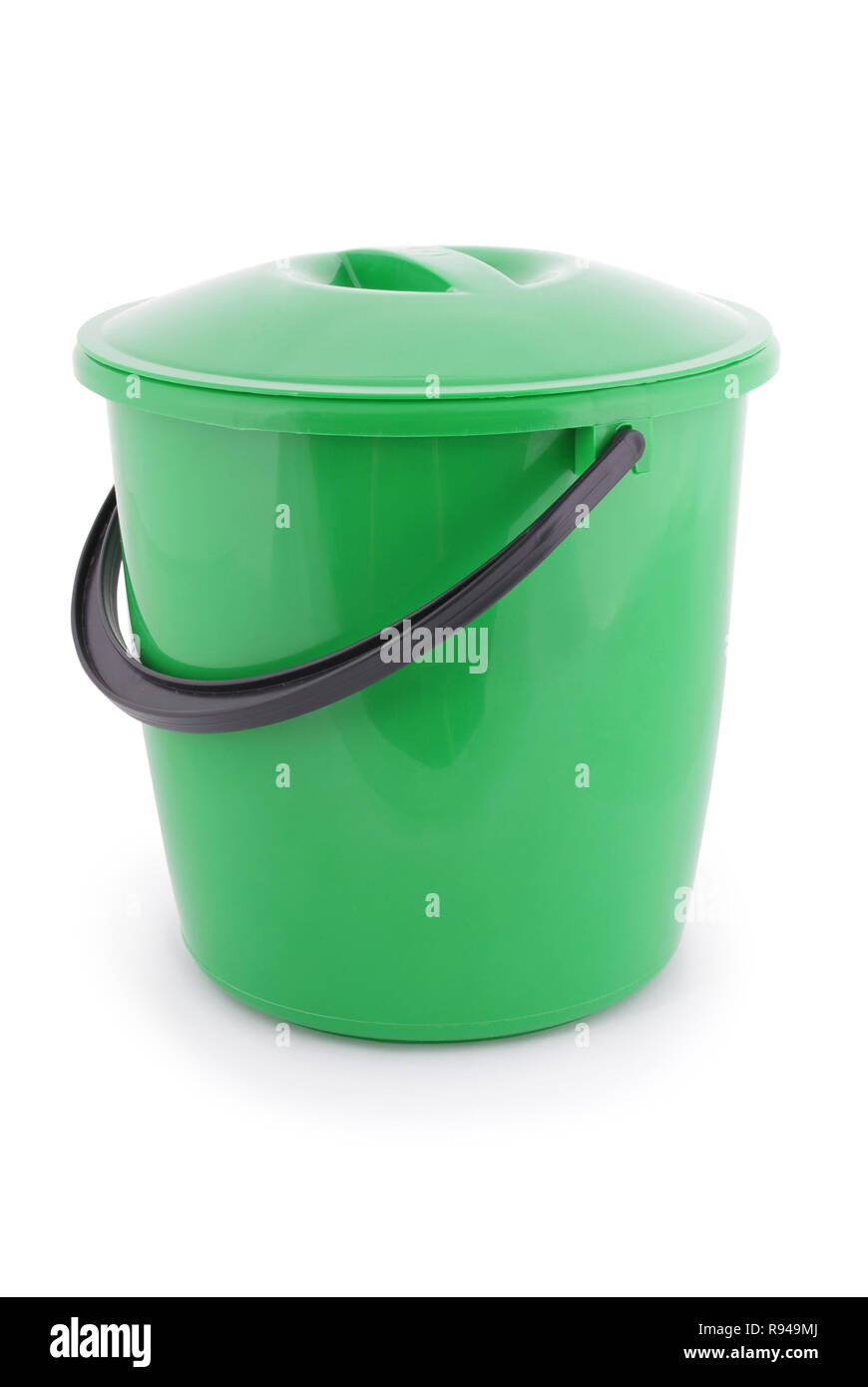 Green plastic bucket isolated on a white background Stock Photo Alamy