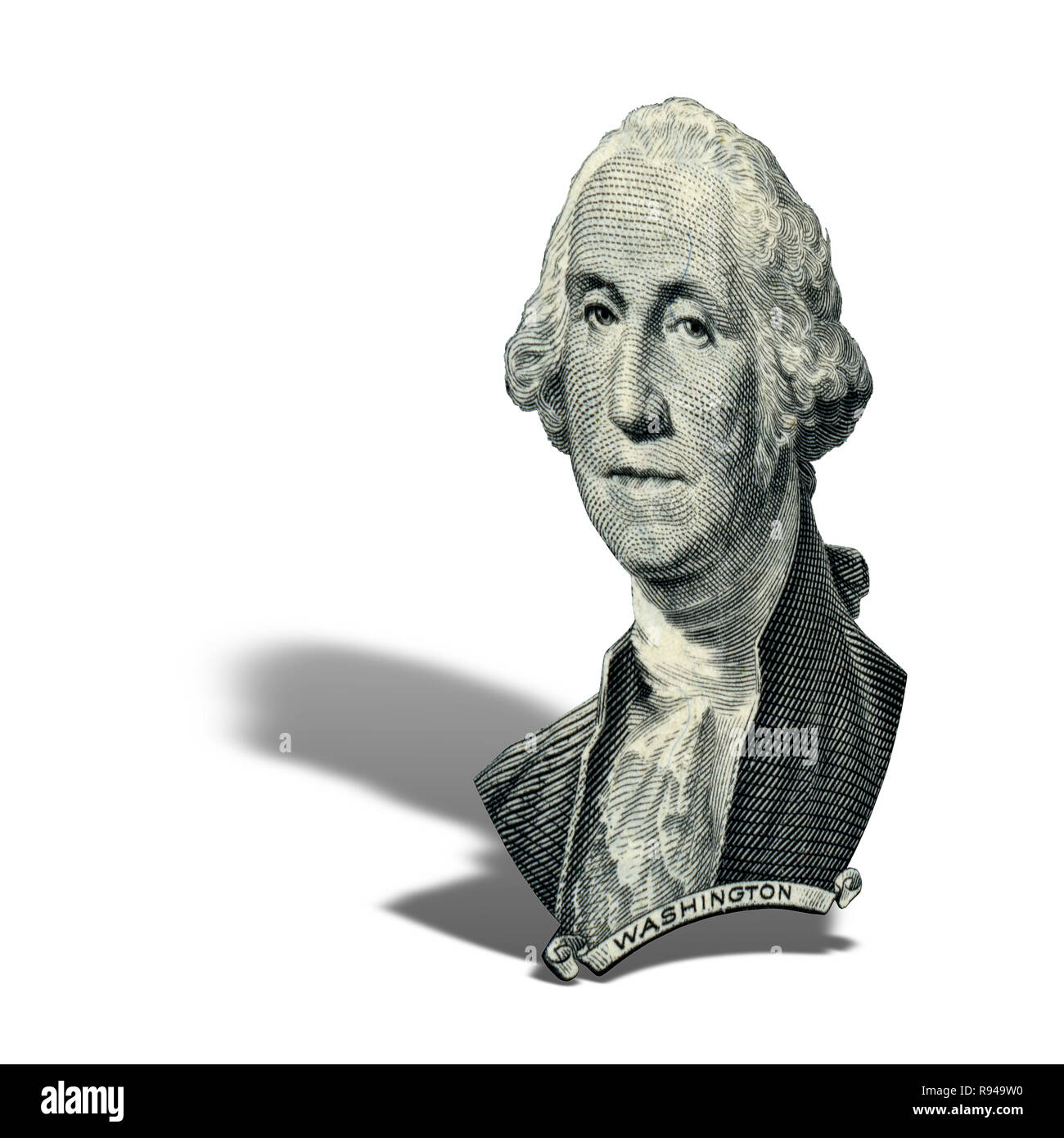 Portrait of first USA president George Washington as he looks on one ...