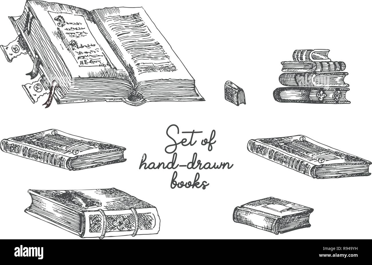 Books Engraving Vintage Open Book Engrave Sketch Drawn Hand