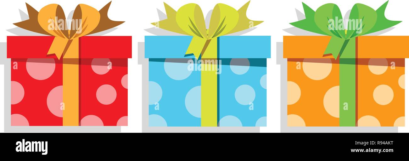 Vector Illustration Of Cute Cartoon Set Of Colorful Gift Boxes Wrapped With Festive Ribbon Isolated On White Presents Icons Anniversary Logo Weddi Stock Vector Image Art Alamy