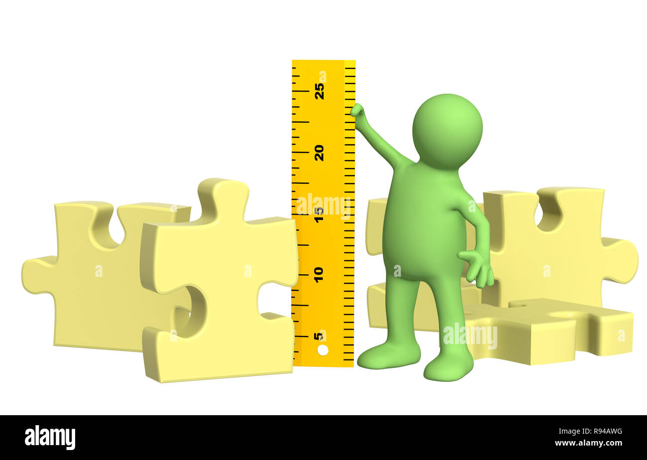 Measuring Ruler Puppet 3d puppets with ruler and puzzles Stock Photo - Alamy