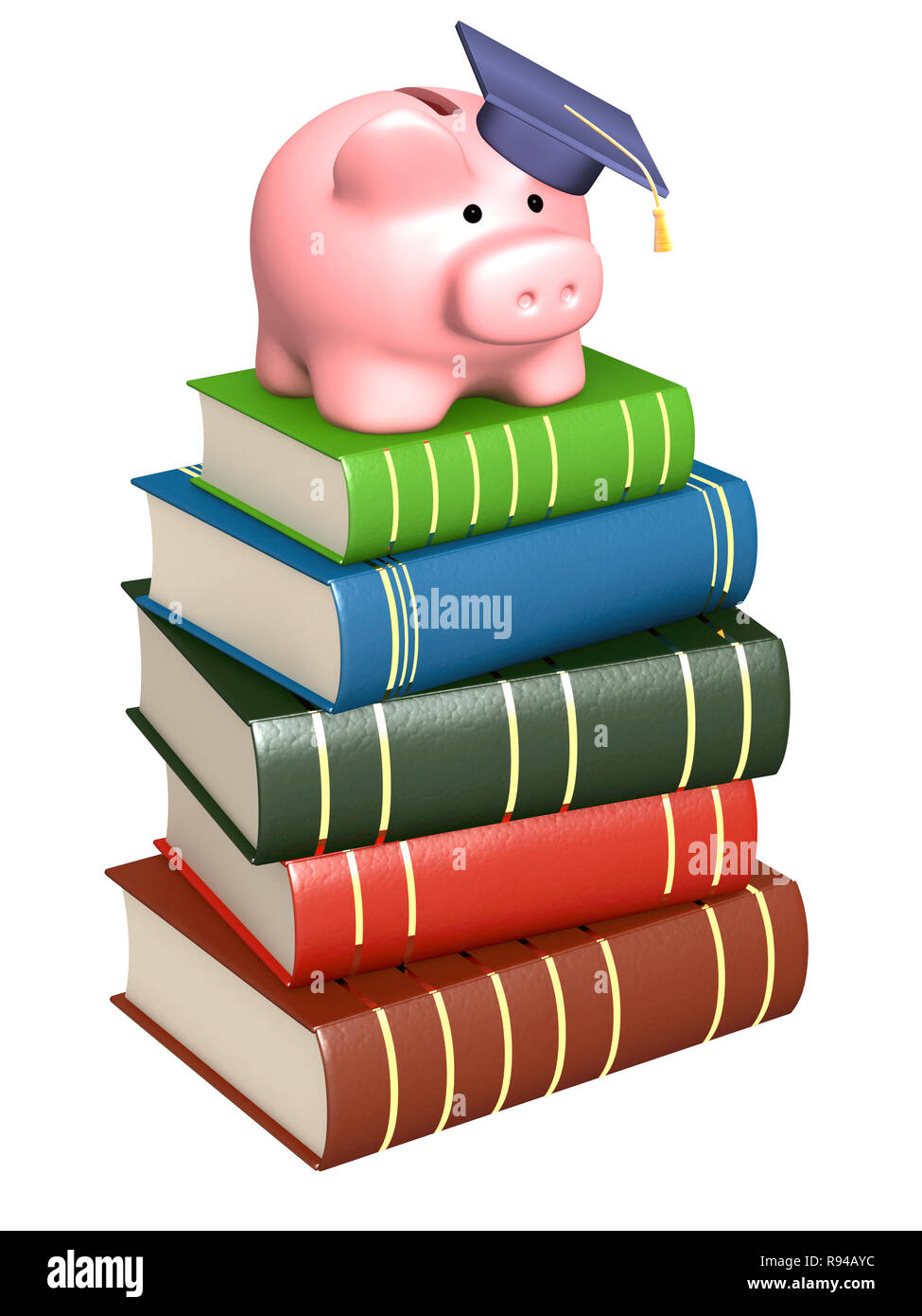 Piggy bank with cap and books. Objects over white Stock Photo Alamy