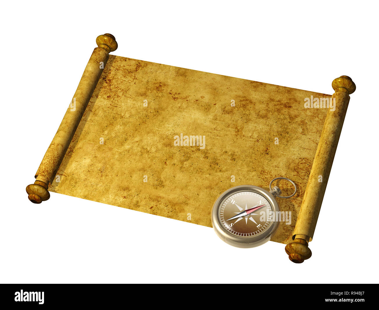 Compass and antique scroll - isolated over white Stock Photo - Alamy