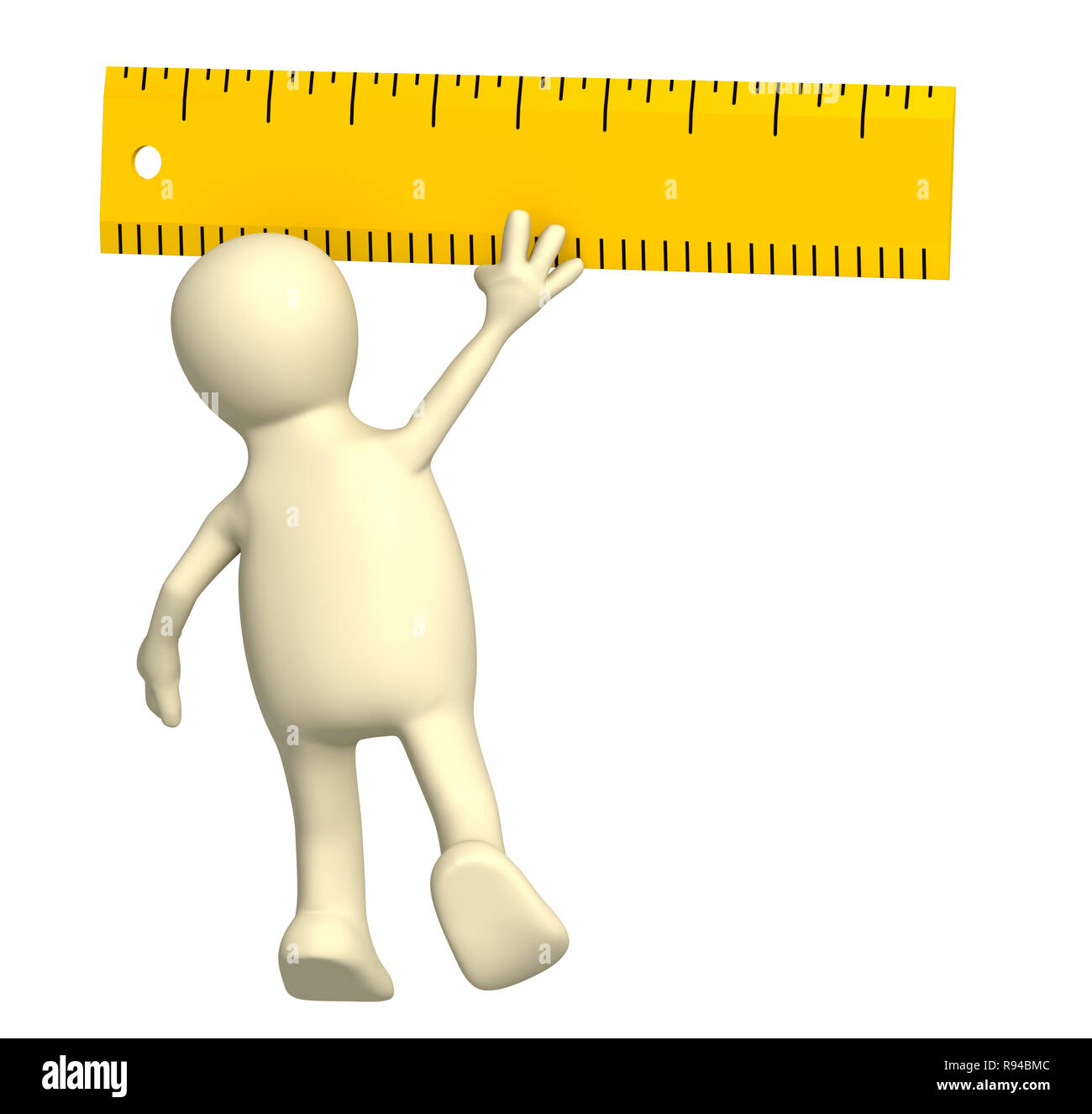 3d puppet with ruler over white Stock Photo Alamy