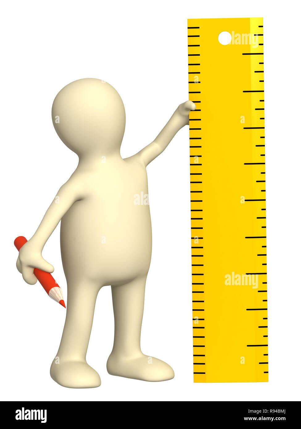 3d puppet with ruler over white Stock Photo Alamy