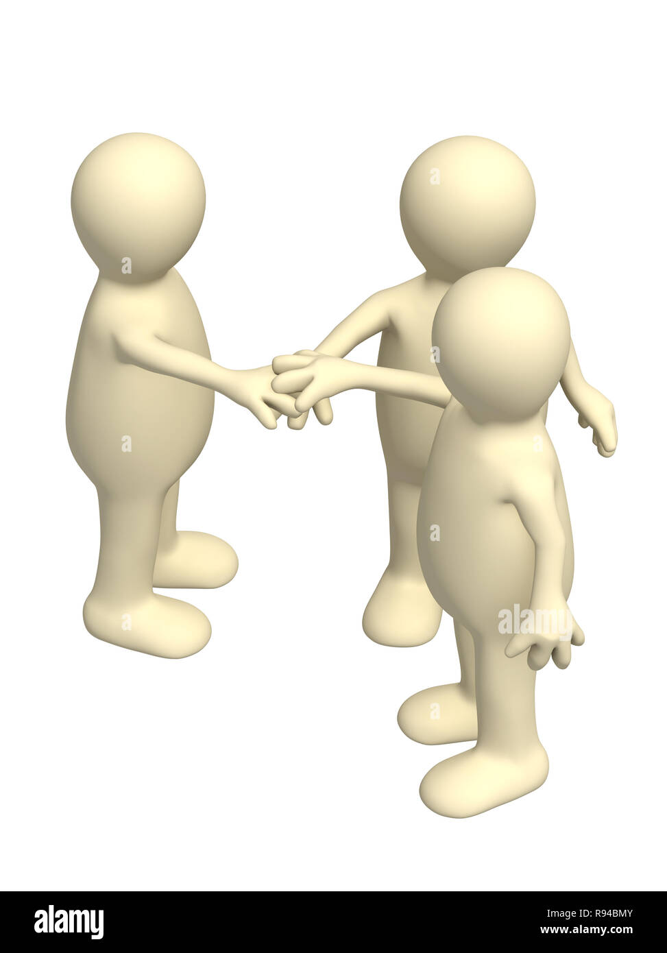 Conceptual image - unity. Three puppets isolated over white Stock Photo ...