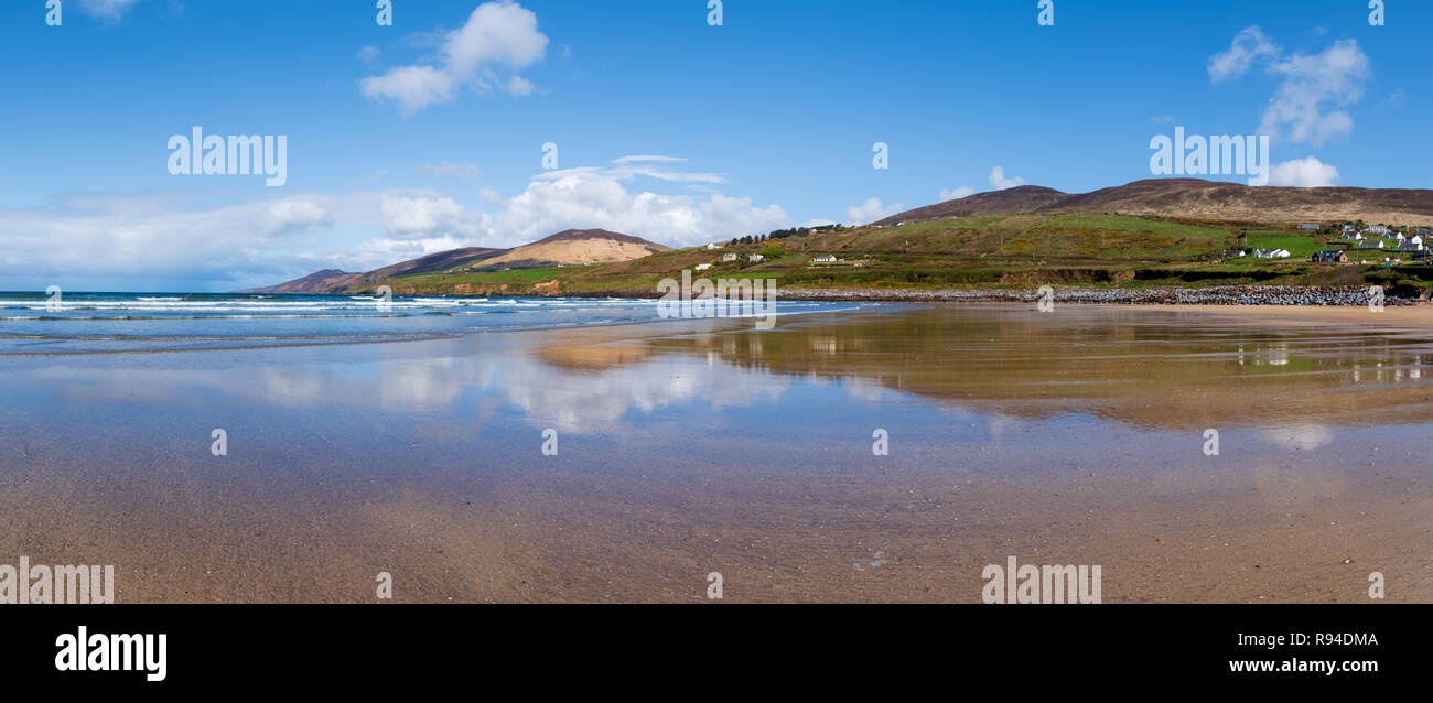 Reflections on the strand and beach in low tide, Dingle Peninsula Stock