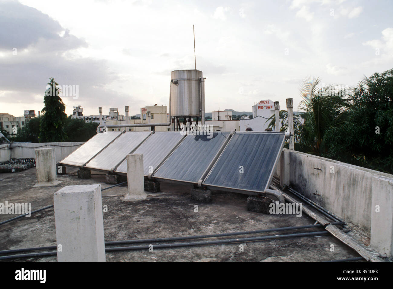 Solar Water Heater on terrace of house, bombay, mumbai, maharashtra, india, asia Stock Photo